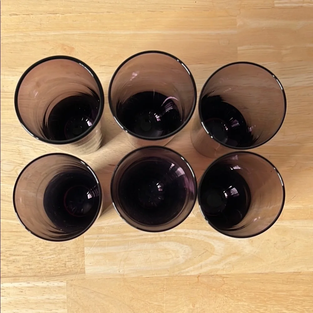 Crate & Barrel Set of Six Kira Purple Stemless Flute Glasses